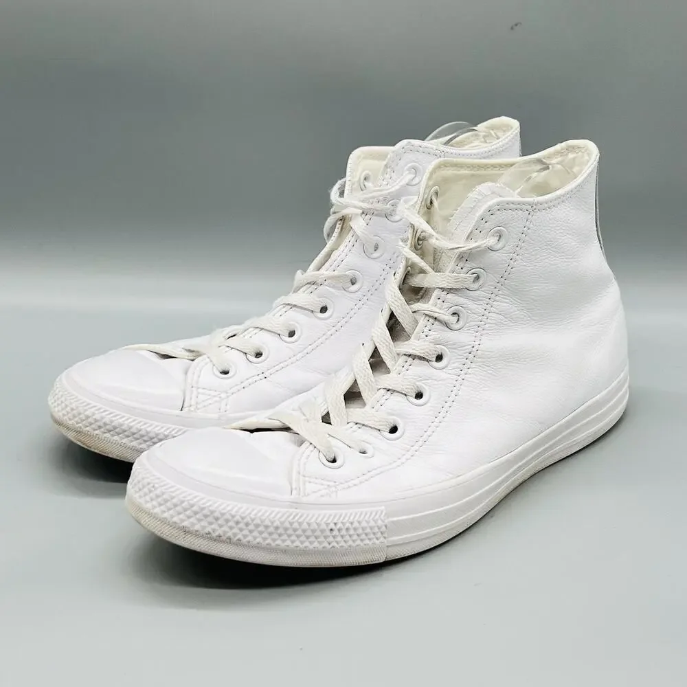 Converse Shoes Mens 9.5 White Leather Chuck Taylor All Star High Top Sneakers